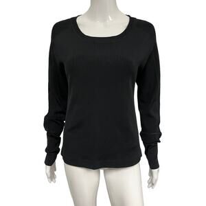SONIA RYKIEL Black Ribbed Long Sleeve Round Neck Sweater Top L
